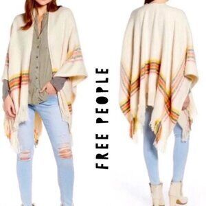 Free People Cream Ruana Poncho Sweater Cape